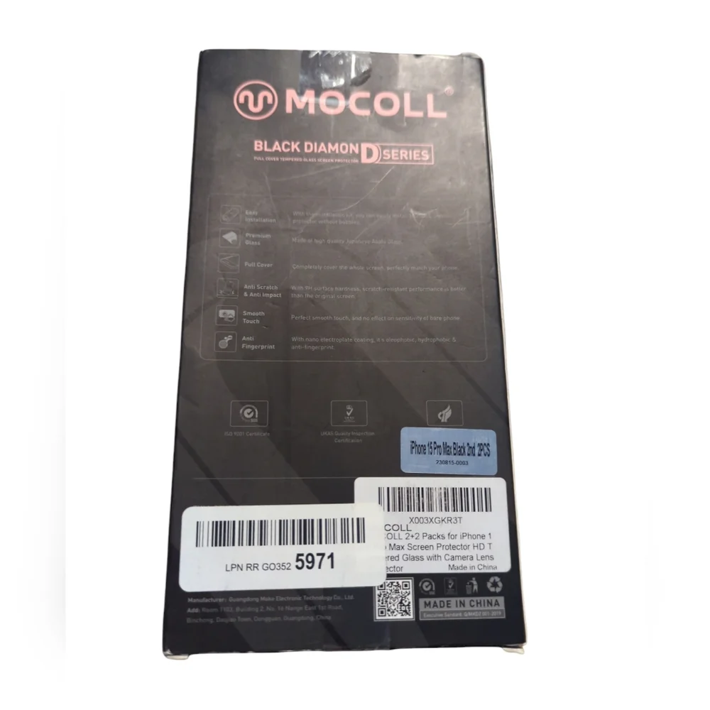 MOCOLL iPhone 15 Pro Max 1 Screen Protector & 1 Camera Lens Protector 6.7